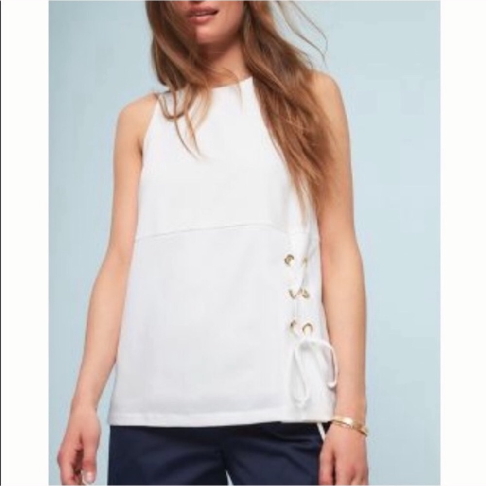 NWT Anthropologie Lace Up Tank Top medium white